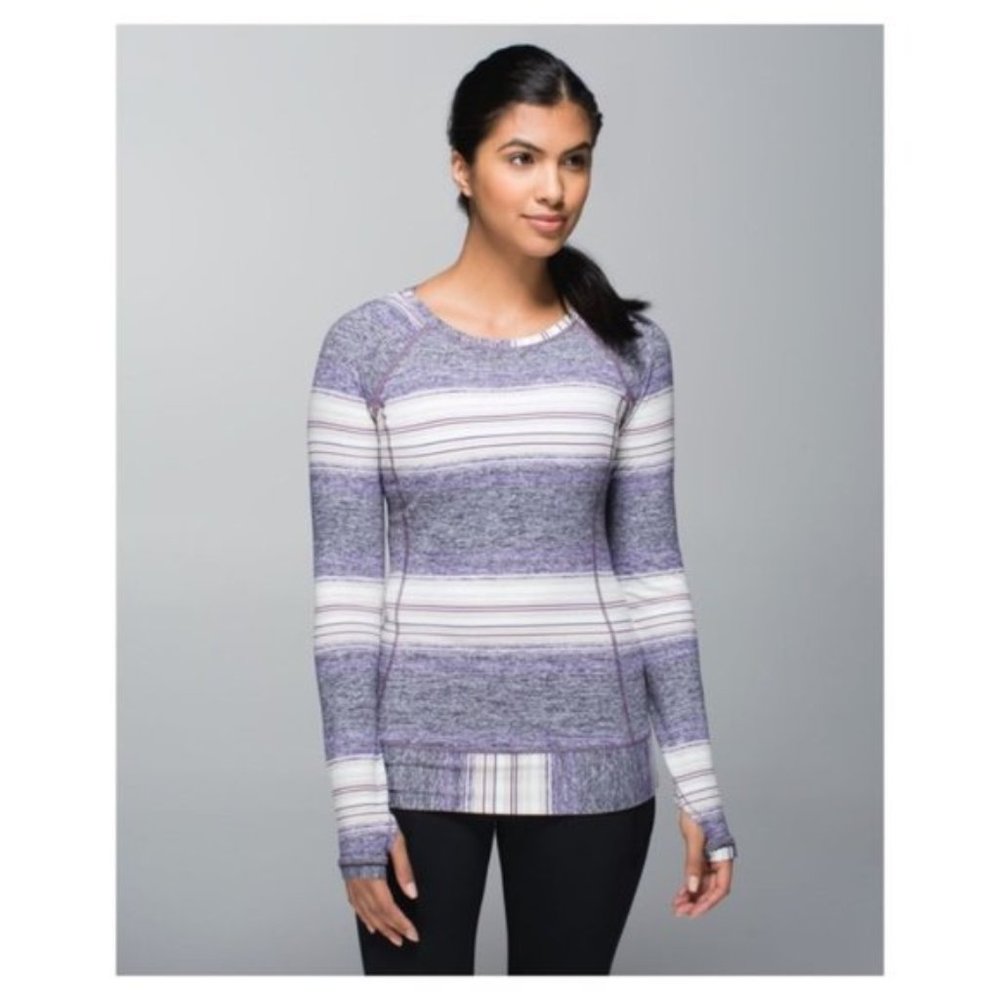 Lululemon Race Your Pace Osaka Stripe Activewear Top Long Sleeve Purple 6